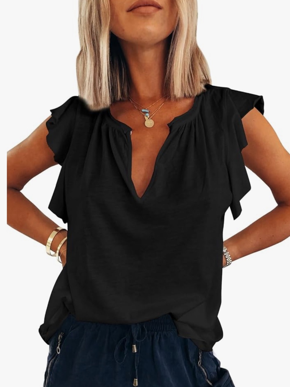 NWOT Dokotoo Ruffle Sleeve V-Neck Women's Top